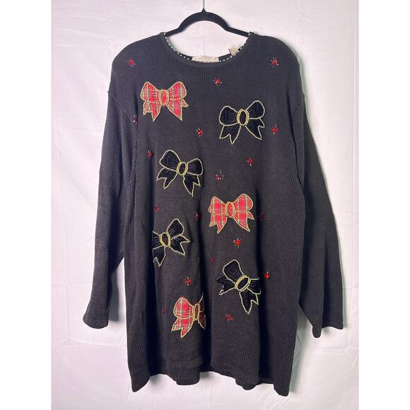 Karen Scott II Black Knit Pullover Sweater w/ Bow Tie Round Neck Women's Plus 3X - Picture 1 of 4